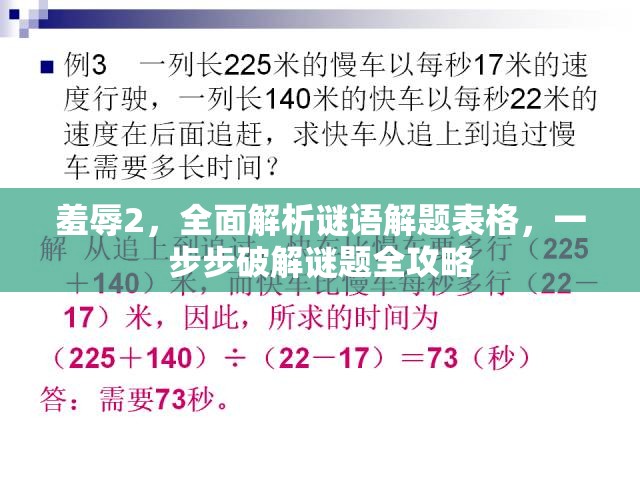 羞辱2，全面解析謎語解題表格，一步步破解謎題全攻略