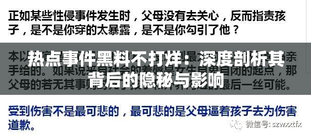 熱點事件黑料不打烊：深度剖析其背后的隱秘與影響