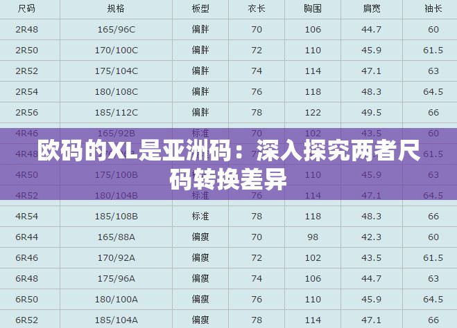 歐碼的XL是亞洲碼：深入探究兩者尺碼轉(zhuǎn)換差異