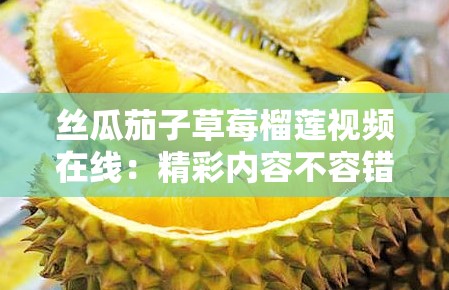 絲瓜茄子草莓榴蓮視頻在線：精彩內(nèi)容不容錯(cuò)過