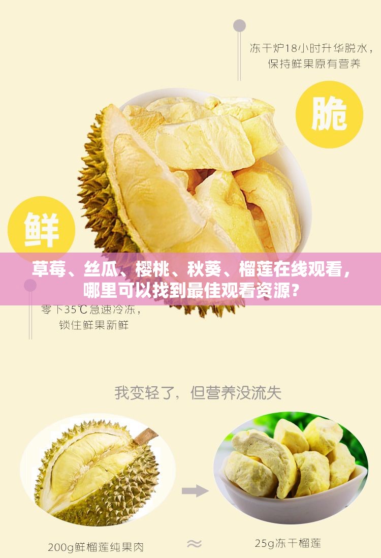 草莓、絲瓜、櫻桃、秋葵、榴蓮在線觀看，哪里可以找到最佳觀看資源？