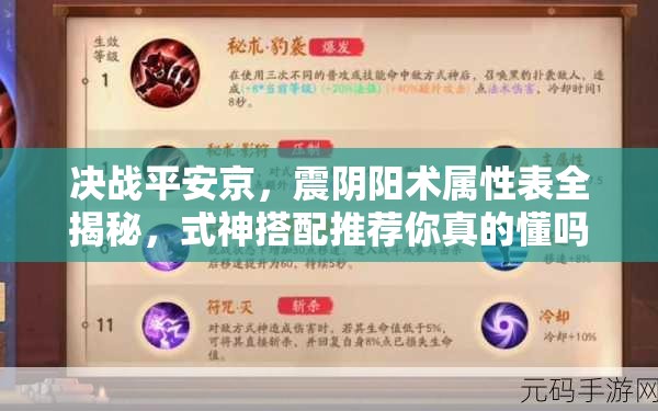 決戰(zhàn)平安京，震陰陽(yáng)術(shù)屬性表全揭秘，式神搭配推薦你真的懂嗎？