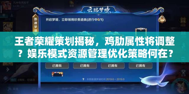 王者榮耀策劃揭秘，雞肋屬性將調(diào)整？娛樂模式資源管理優(yōu)化策略何在？