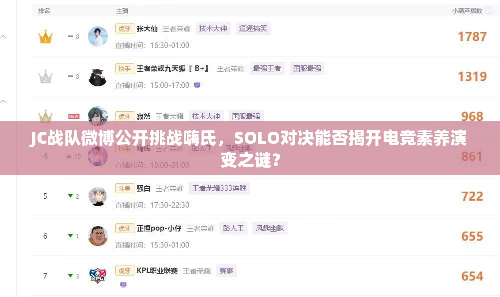 JC戰(zhàn)隊微博公開挑戰(zhàn)嗨氏，SOLO對決能否揭開電競素養(yǎng)演變之謎？