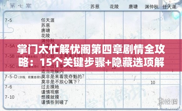 掌門太忙解憂閣第四章劇情全攻略：15個關鍵步驟+隱藏選項解析，輕松通關無壓力